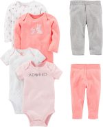 Simple Joys by Carter's Baby Girls' 6-Piece Bodysuits (Short and Long Sleeve) and Pants Set - Image 3